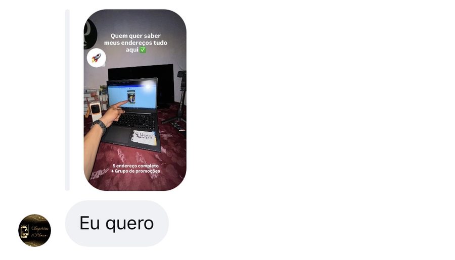 Print de resposta a story com interesse nos endereços