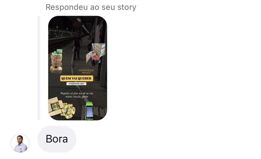 Print de resposta a story confirmando interesse